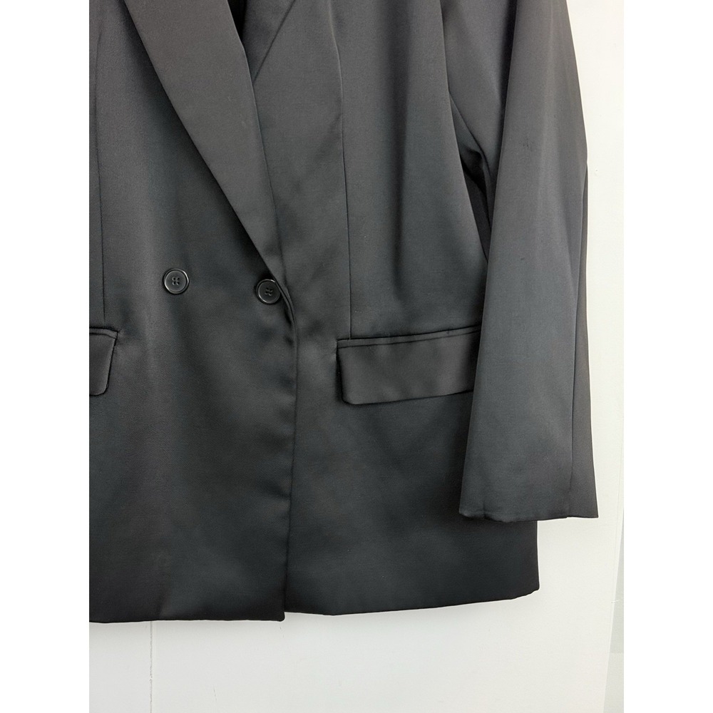 A New Day Satin Black Oversized‎ Jacket Womens L Double Breasted Blazer - Picture 3 of 8